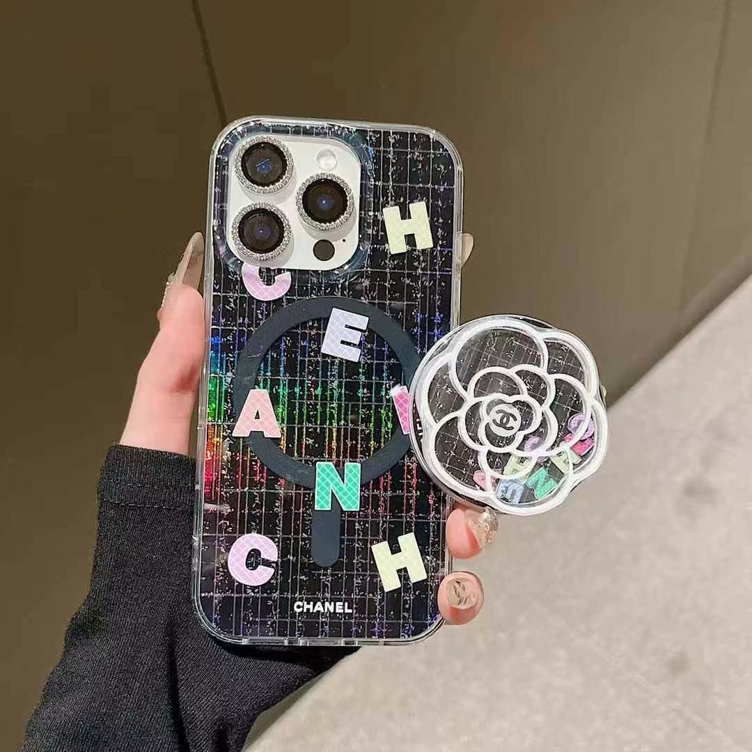 White Flowers Magnetic Bracket Phone Case For iPhone