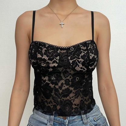 Solid lace slit backless cami top