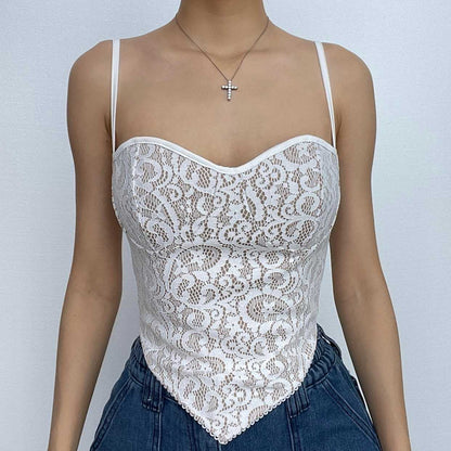 Lace contrast sweetheart neck self tie backless cami top