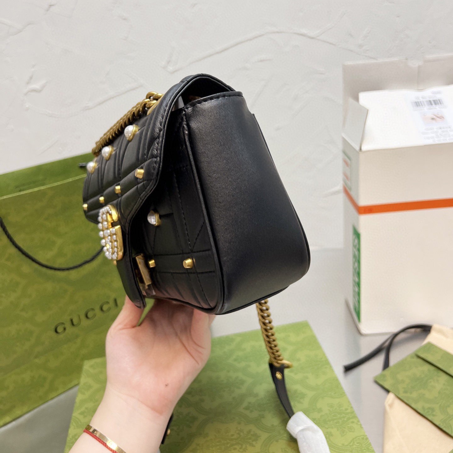 Borsa classica con manico Marmont Pearl