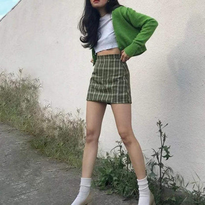 Green Gird Mini Skirt