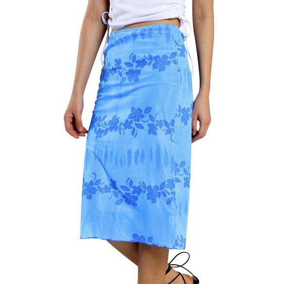 “Hawaiian” Y2K Midi Skirt Mesh Print In Blue