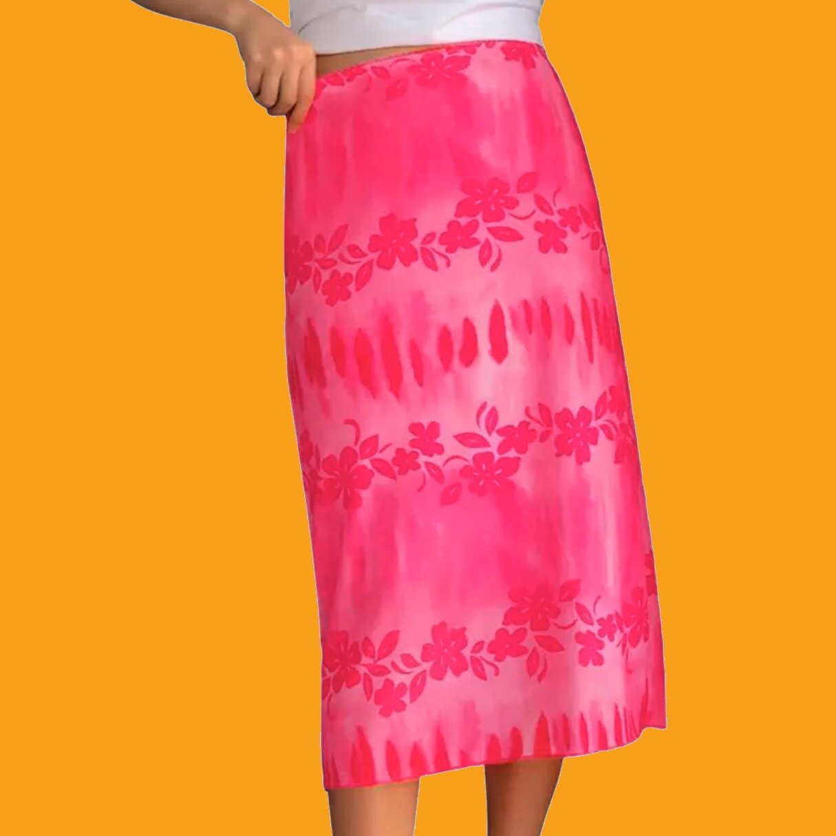 “Hawaiian” Y2K Midi Skirt Mesh Print In Pink