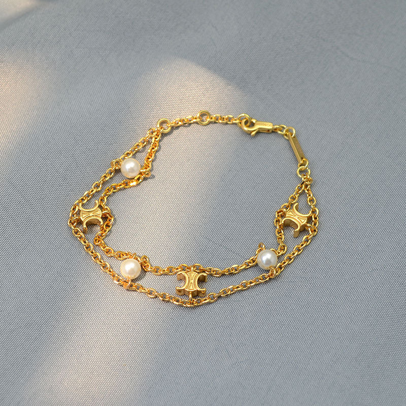 Golden Pearl Chain Bracelet