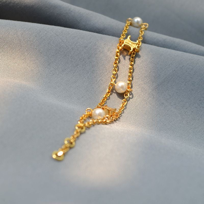 Golden Pearl Chain Bracelet