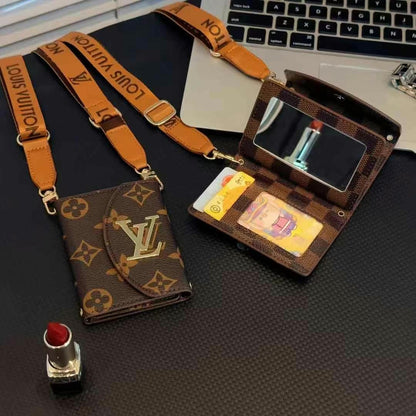 Porta carte a tracolla in pelle goffrata alla moda