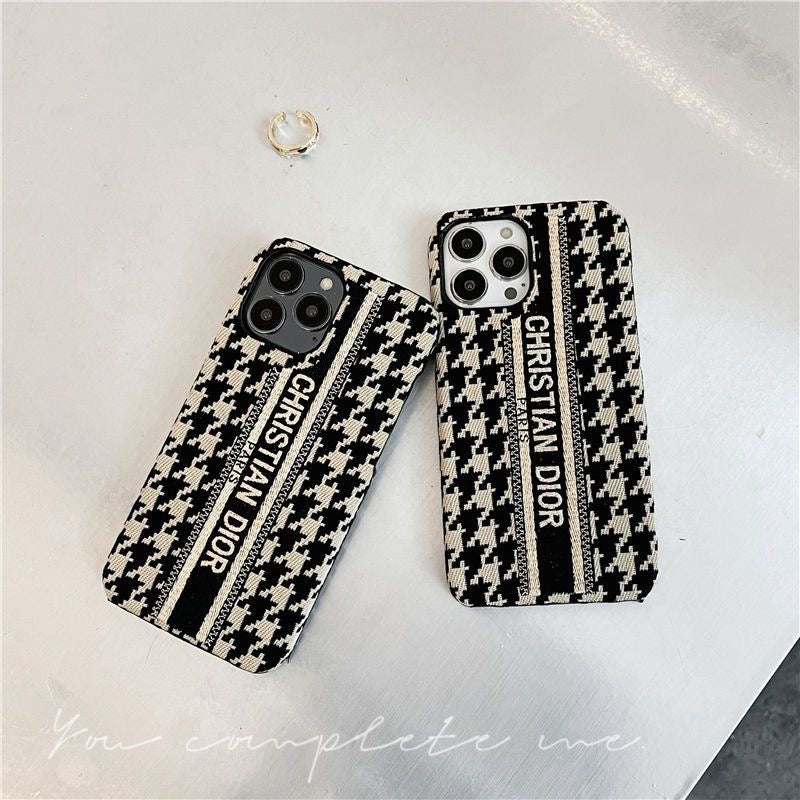 Plaid Embroidery Phone Case For iPhone