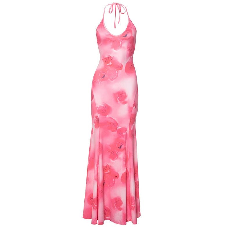 Backless Slit V Neck Contrast Cami Dress