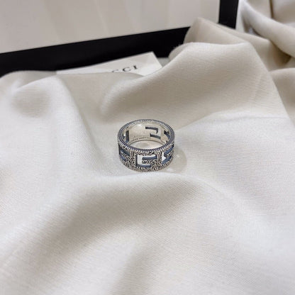 Anello largo vintage in argento sterling con scheletro 