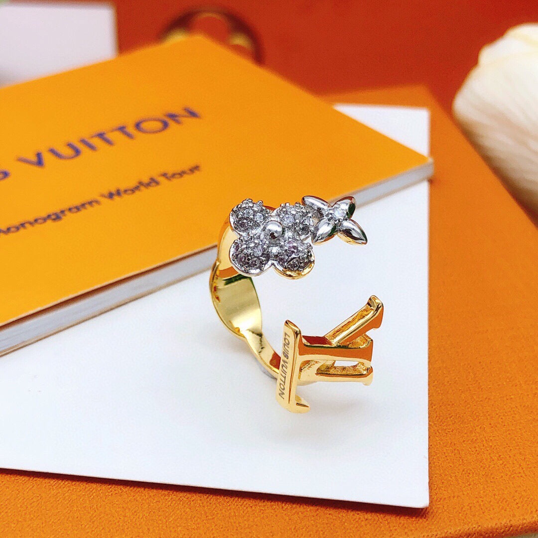 Anello diviso regolabile con brillantini dorati alla moda 