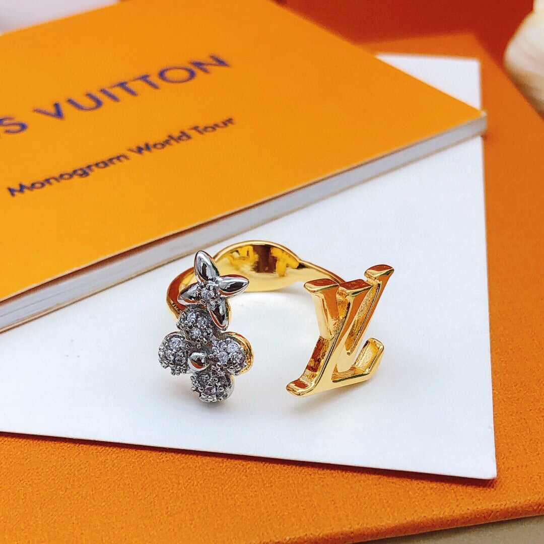 Anello diviso regolabile con brillantini dorati alla moda 