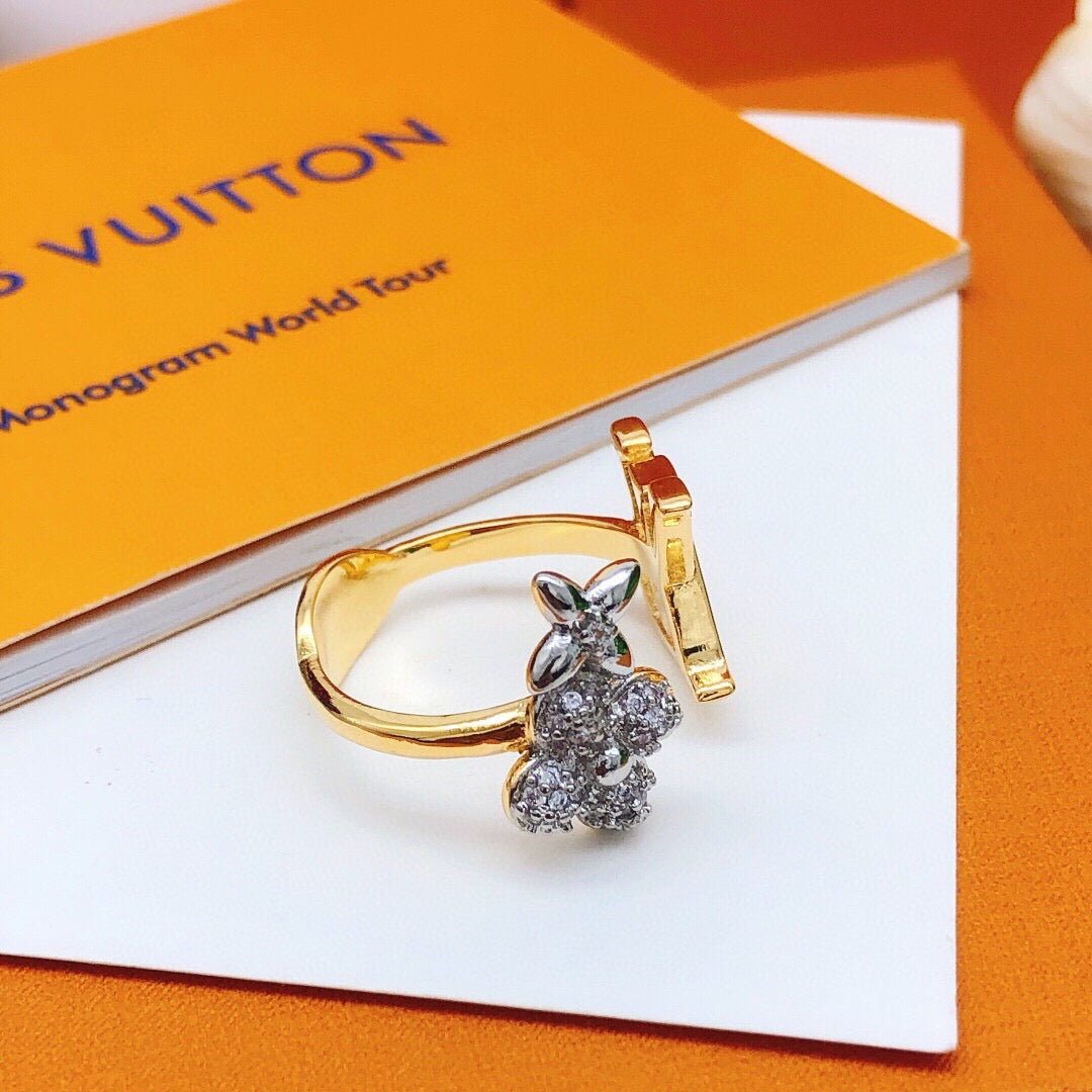 Anello diviso regolabile con brillantini dorati alla moda 