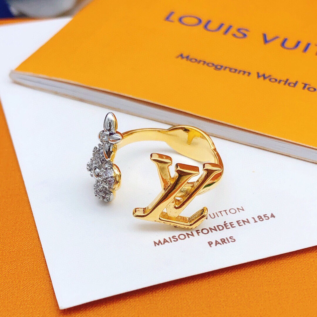 Anello diviso regolabile con brillantini dorati alla moda 