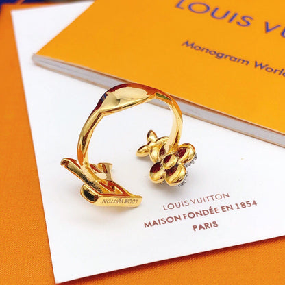 Anello diviso regolabile con brillantini dorati alla moda 