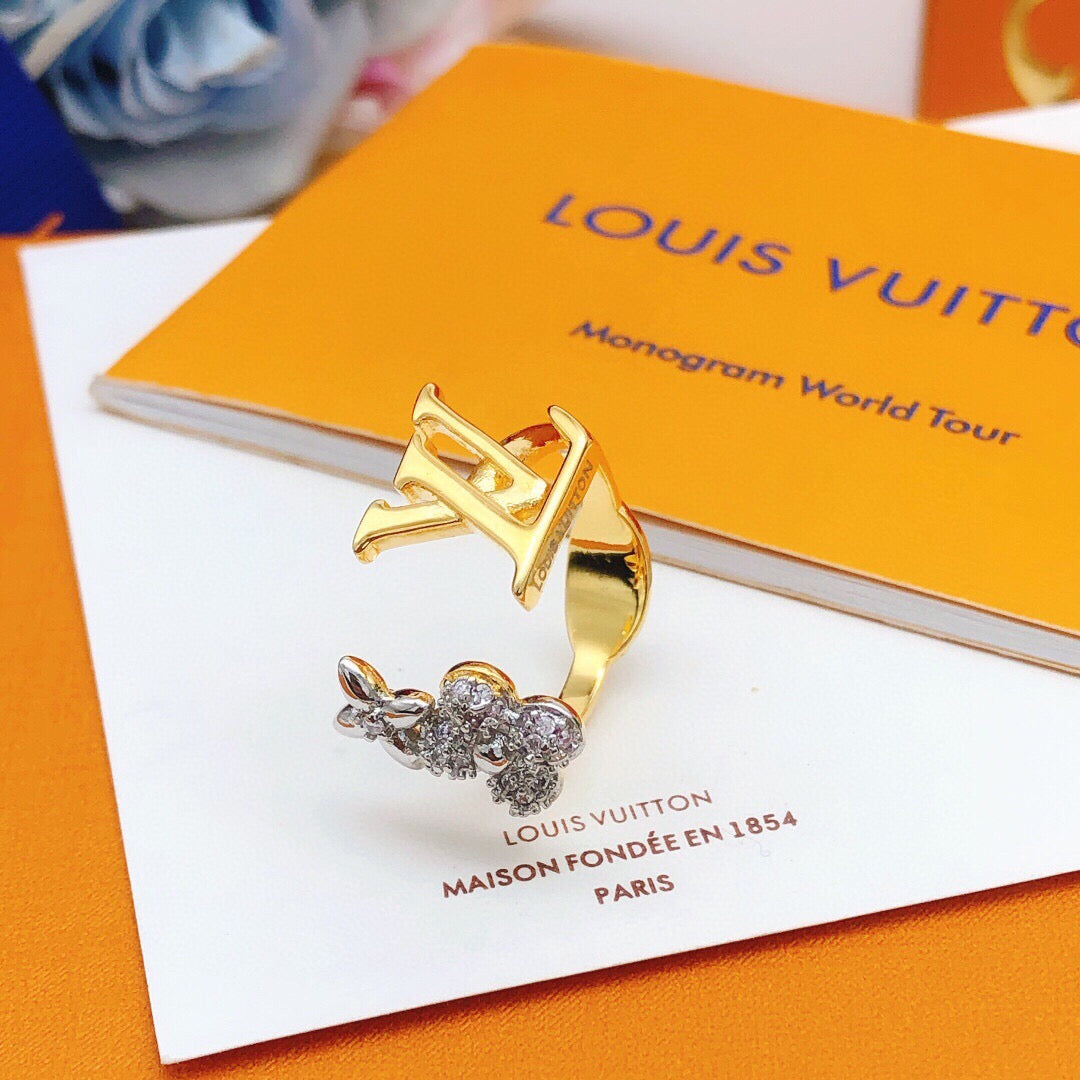 Anello diviso regolabile con brillantini dorati alla moda 