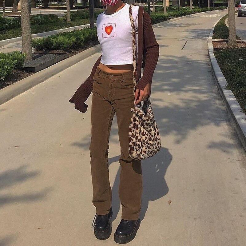 Brown Low Rise Brown Corduroy Pants