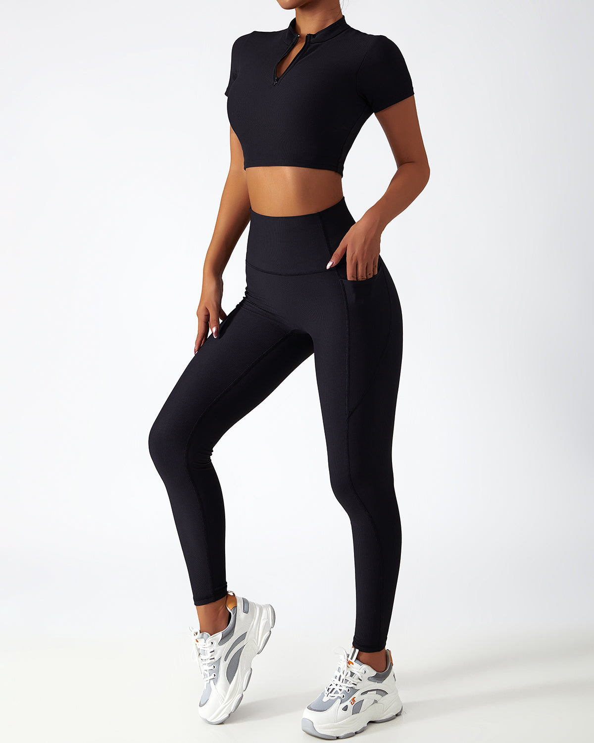 Leggings senza cuciture Riley con tasche - Nero