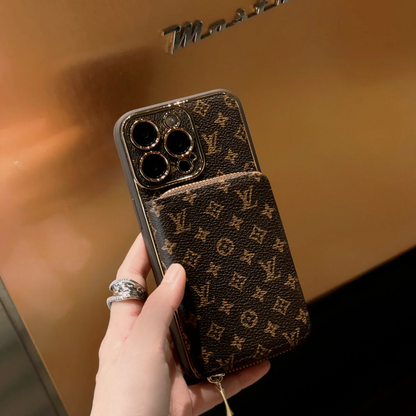 Custodia per telefono con portafoglio color marrone per iPhone