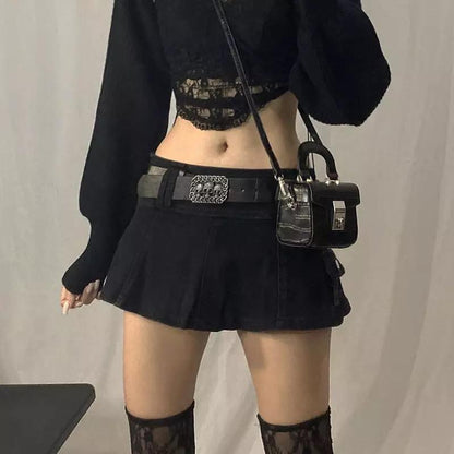 Y2K Low Rise Micro Jean Skirt In Black