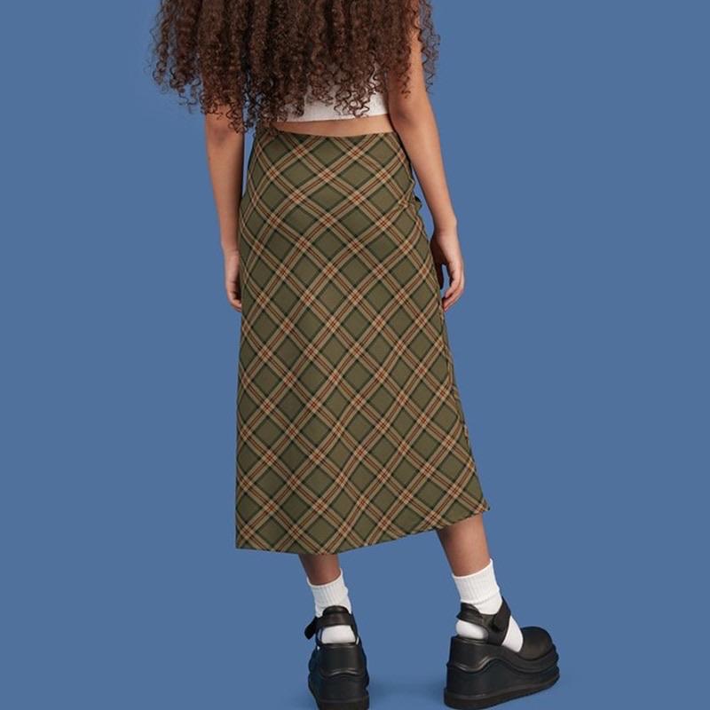 Y2K Low Rise Plaid Midi Skirt