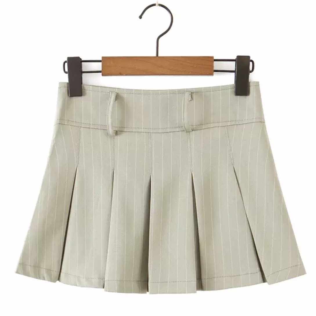 Y2K Mini Pinstripe Khaki Skirt