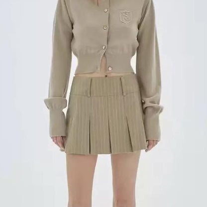 Y2K Mini Pinstripe Khaki Skirt