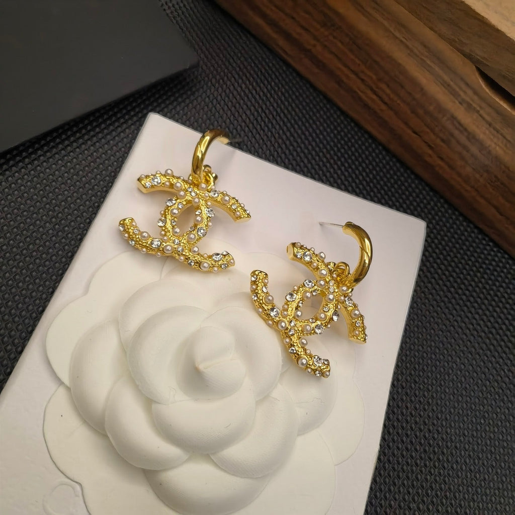 Golden Pearl Diamond Earrings