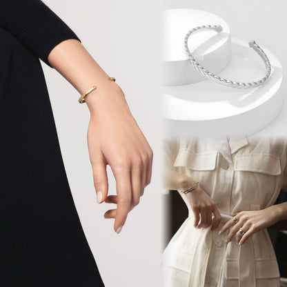 Bracciale aperto con motivo trapuntato e diamanti