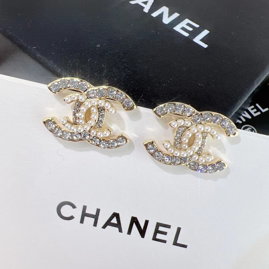Orecchini di perle di cristallo a doppio strato alla moda