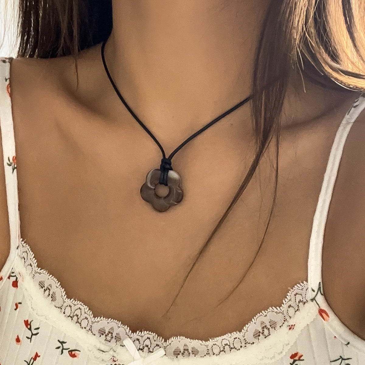 Flower Pendant Cord Necklace