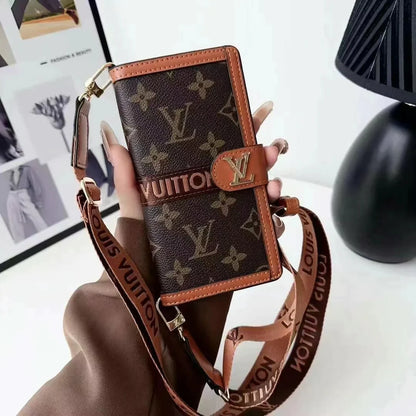 Leather Wallet Lanyard Phone Case For iPhone