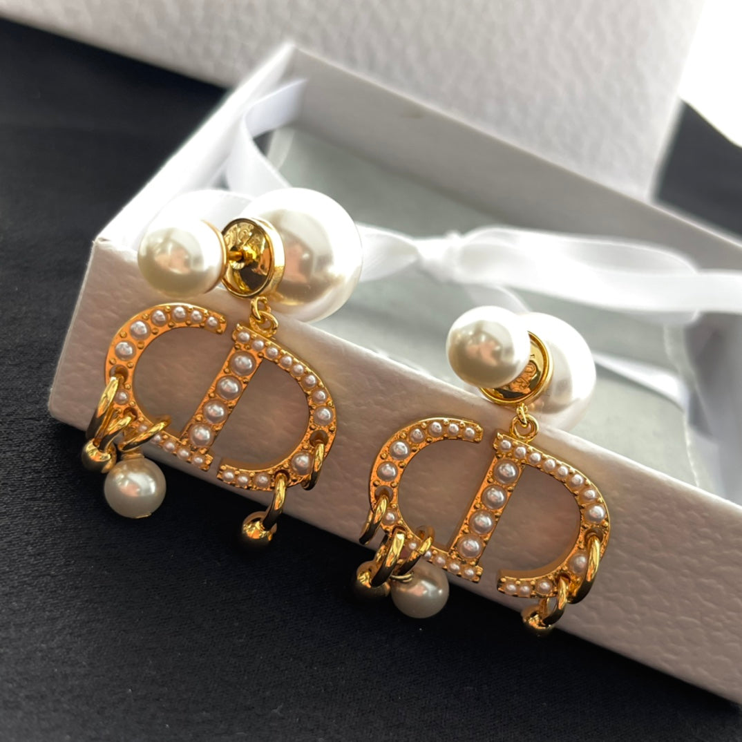 Pearl Metal Drop Earrings
