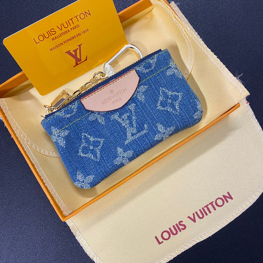 Porta carte di credito ricamato in denim di lusso