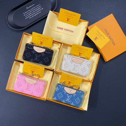 Porta carte di credito ricamato in denim di lusso