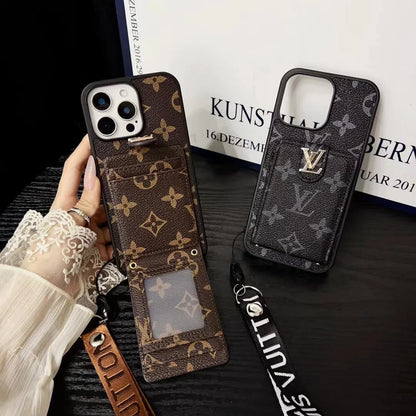 Embossed Wallet Strap Phone Case For iPhone