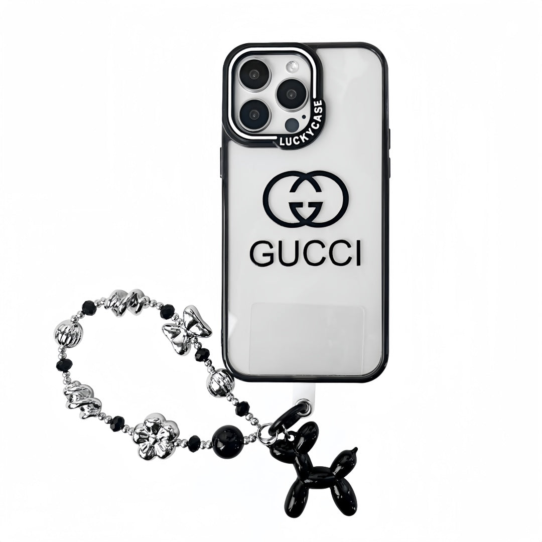 Custodia per telefono con bracciale in rilievo nero per iPhone