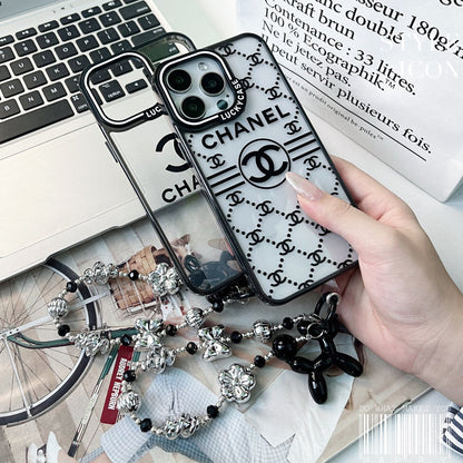 Custodia con bracciale in perline d'argento in rilievo per iPhone