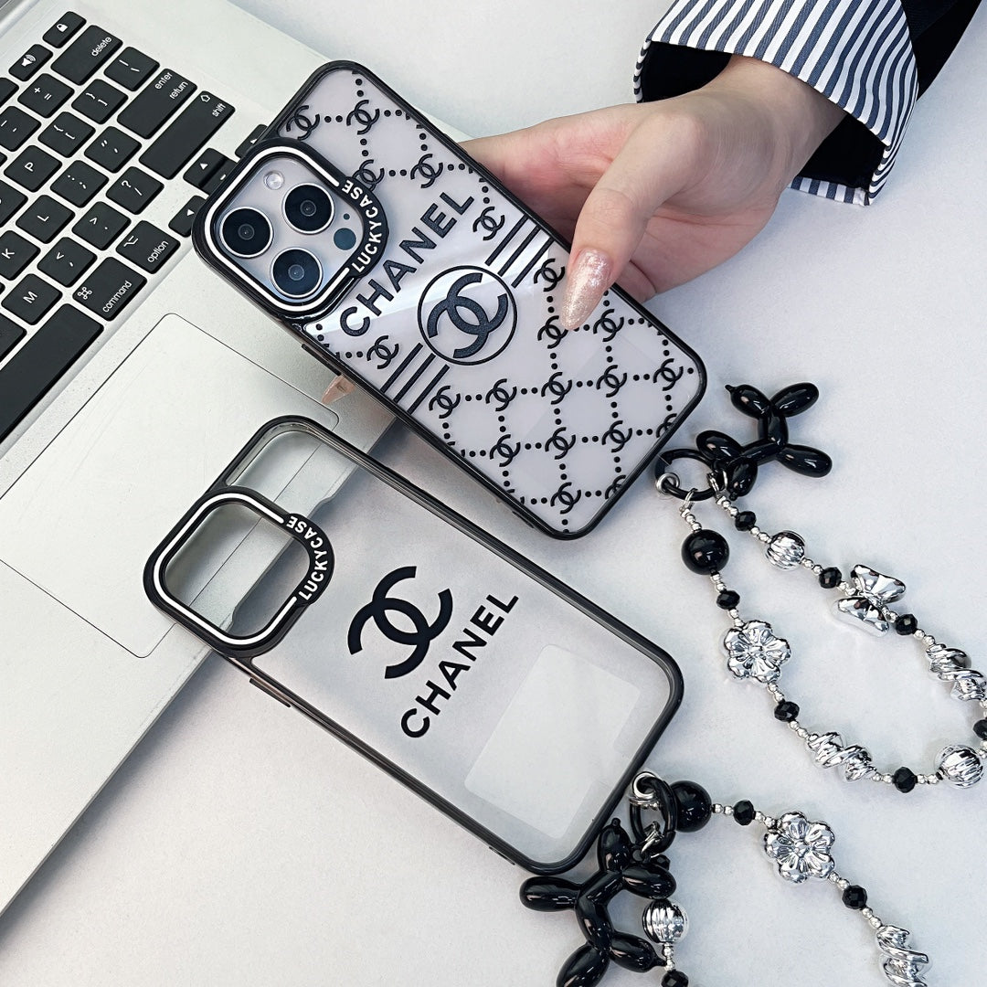 Custodia con bracciale in perline d'argento in rilievo per iPhone