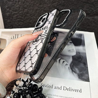 Custodia con bracciale in perline d'argento in rilievo per iPhone