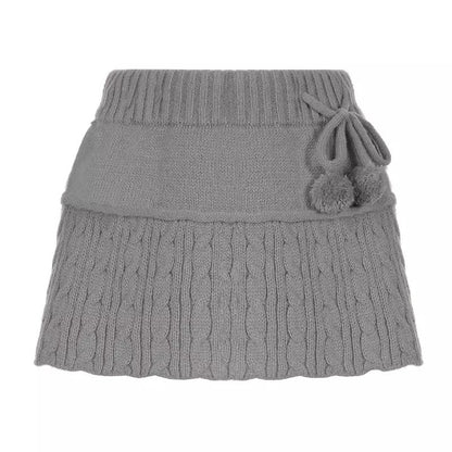 Y2K Micro Skirt In Cable Knit With Pompom Detail