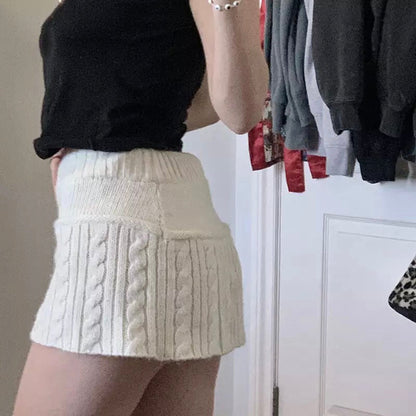 Y2K Micro Skirt In Cable Knit With Pompom Detail