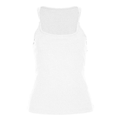 Ribbed solid sleeveless patchwork square neck top