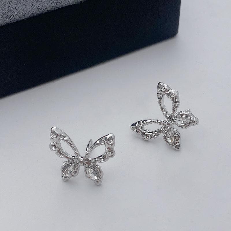 Butterfly pendant rhinestone earrings