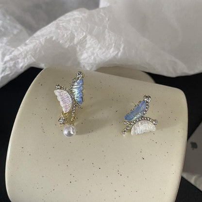 Butterfly multicolor pearl rhinestone earrings