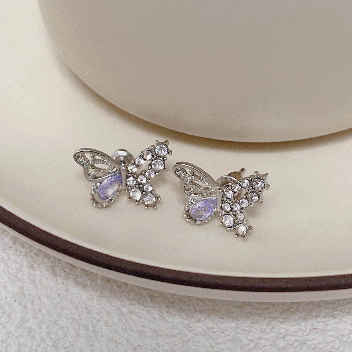 Butterfly pendant stone rhinestone earrings