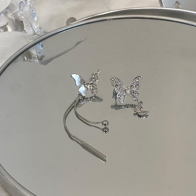 Irregular butterfly pendant rhinestone earrings