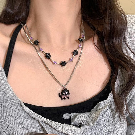 Collana con ciondolo gatto multicolore, 2 pezzi 