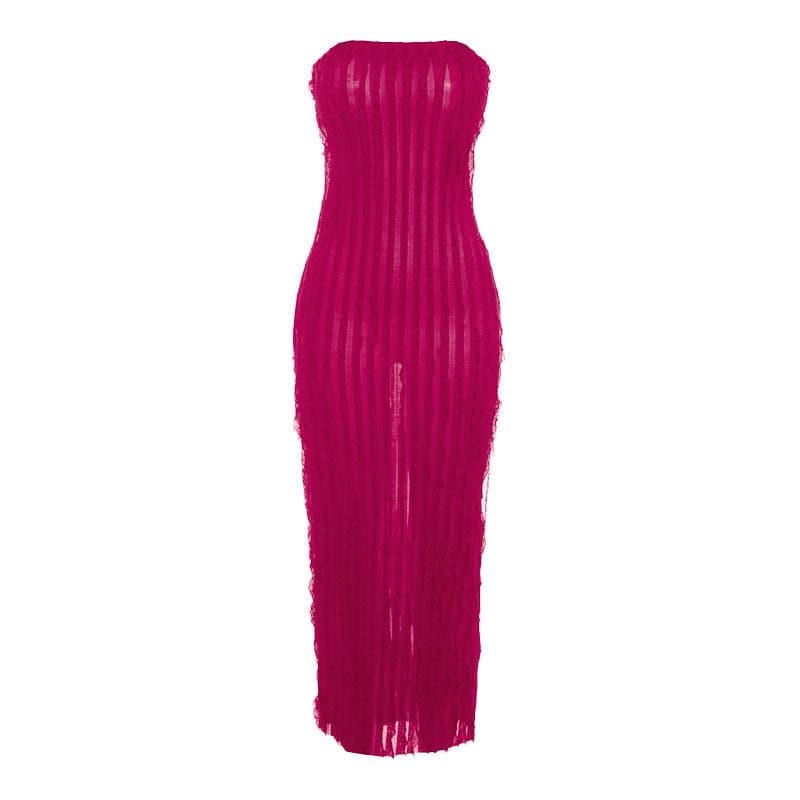 Backless ruffle solid textured tube maxi dress