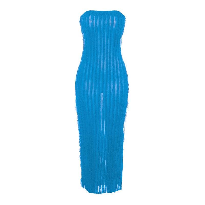 Backless ruffle solid textured tube maxi dress