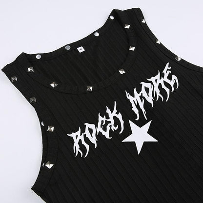 Rivet contrast u neck sleeveless star pattern crop top